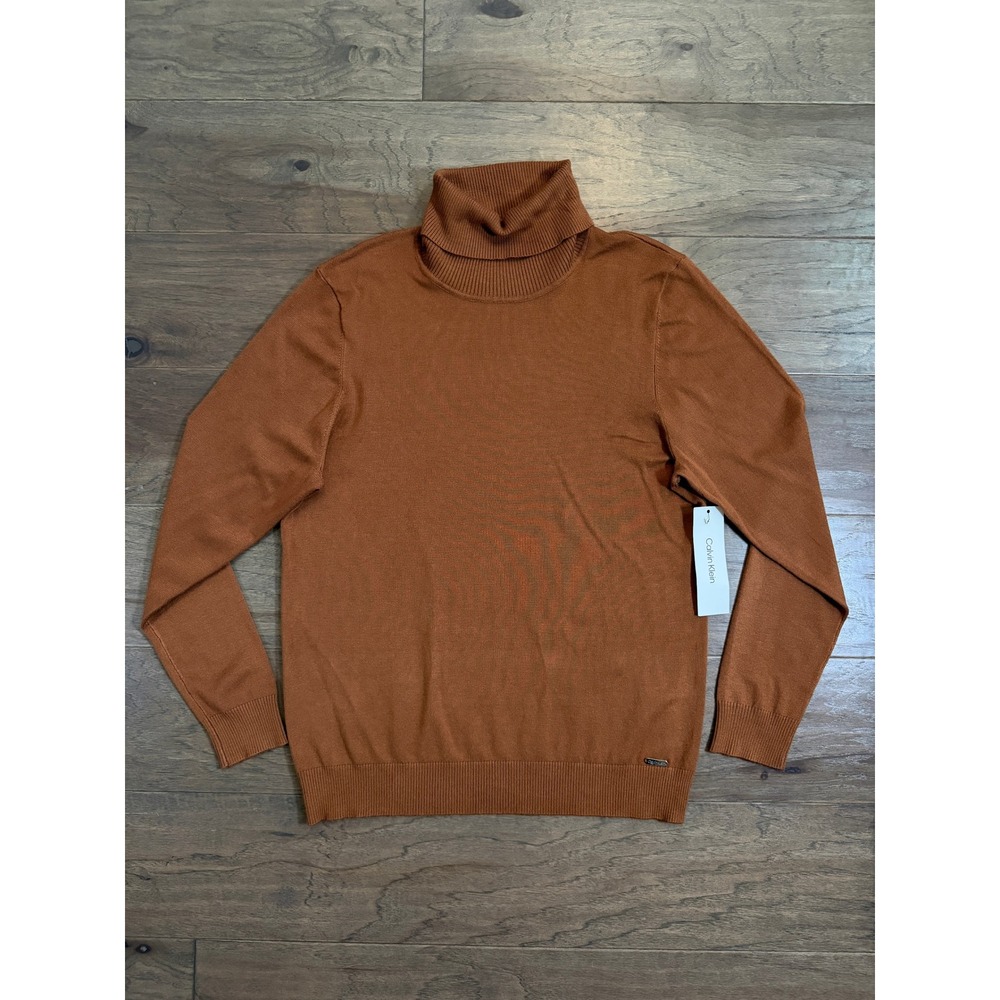 Calvin Klein Womens XL Turtleneck Sweater Tortoise Brown M0VS8092 New With Tags